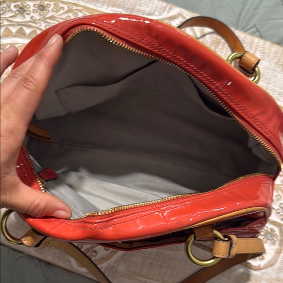 Coach Coral and Tan Shoulder Bag with Gold Hardware - Picture 2 of 5